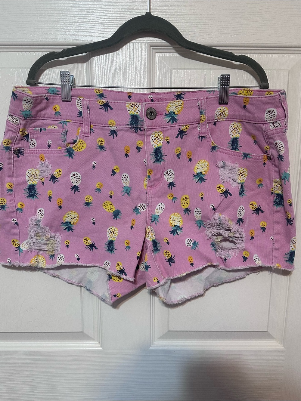 Arizona Jean Company Pink Pineapple Print Denim Shorts